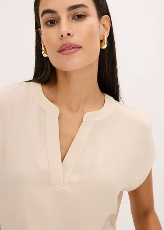 Lezser szatén rövid ujjú tunika ejtett vállakkal • bézs • bonprix áruház