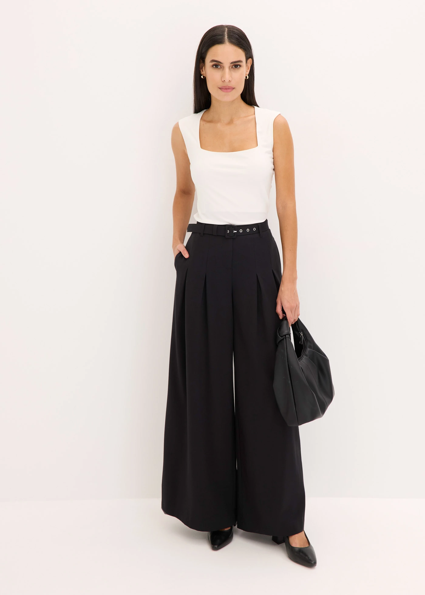 Bandplooibroek met riem (2-dlg. set) • zwart • bonprix online shop