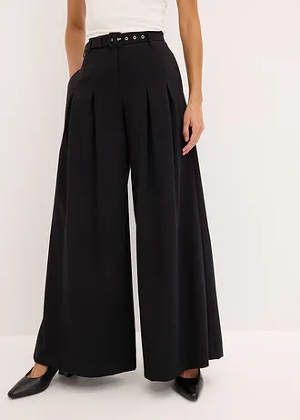 Pantaloni cu pense cu curea (set/2 piese) • negru • magazin bonprix