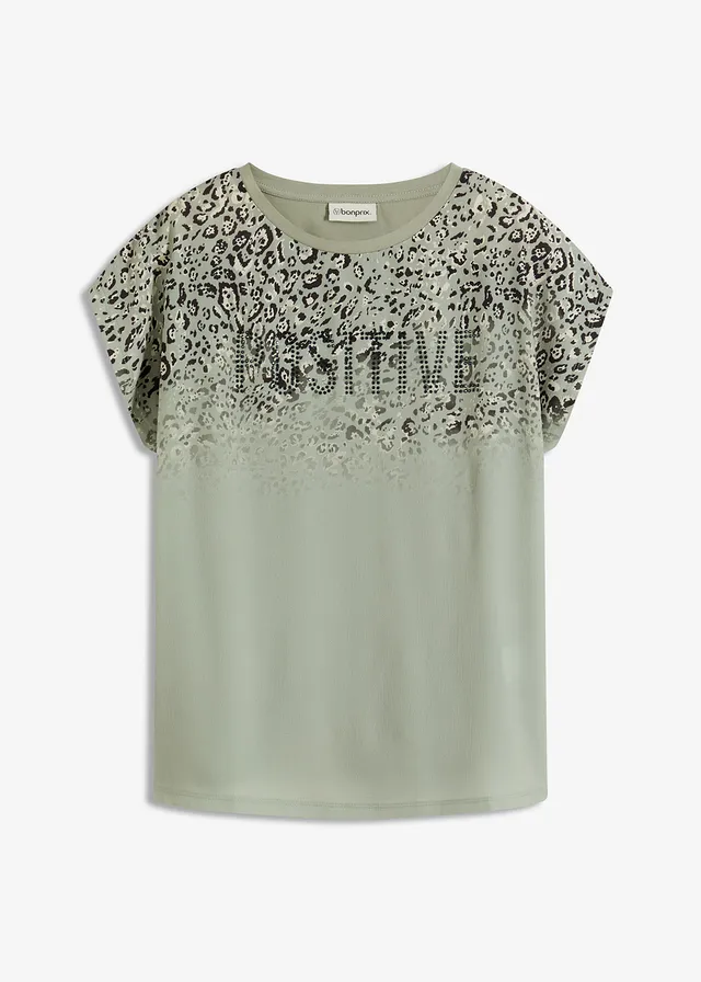 T-shirt à empiècement tissé et strass