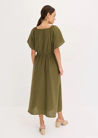 Midi jurk in linnen look • donkerolijfgroen • bonprix online shop