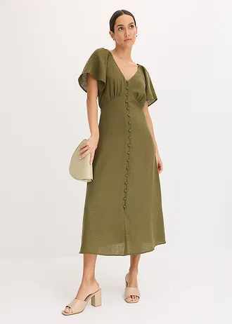 Midi jurk in linnen look • donkerolijfgroen • bonprix online shop