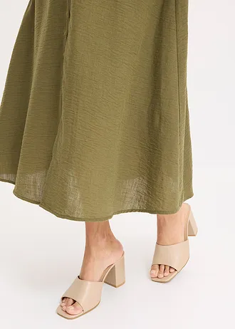 Midi jurk in linnen look • donkerolijfgroen • bonprix online shop