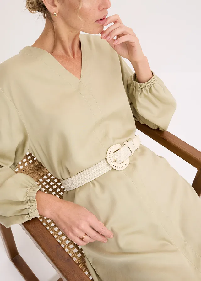 Ceinture tressée extensible avec boucle recouverte, Couleur: crème