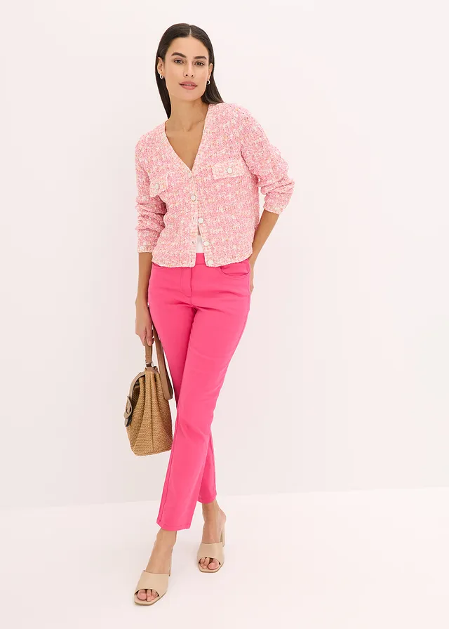 Pantalon 7/8 à taille élastiquée, Couleur: rose vif