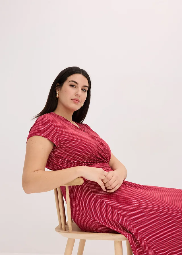 Midi šaty z viskózy • oranžovočervená/biela bodkovaná plus size • obchod bonprix