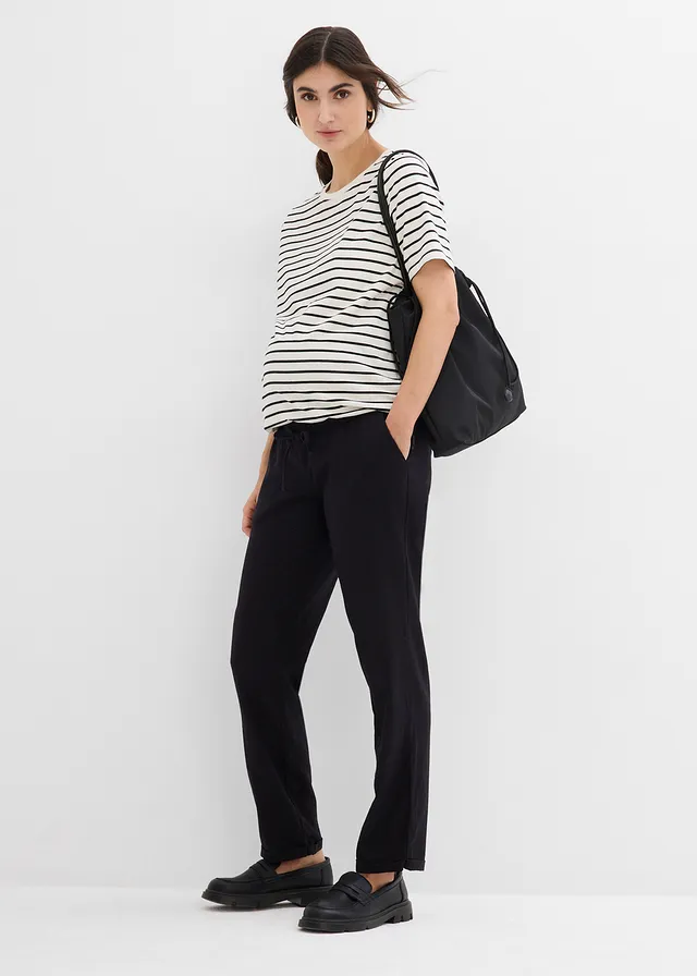 Zwangerschapsbroek met linnen, straight leg zwart