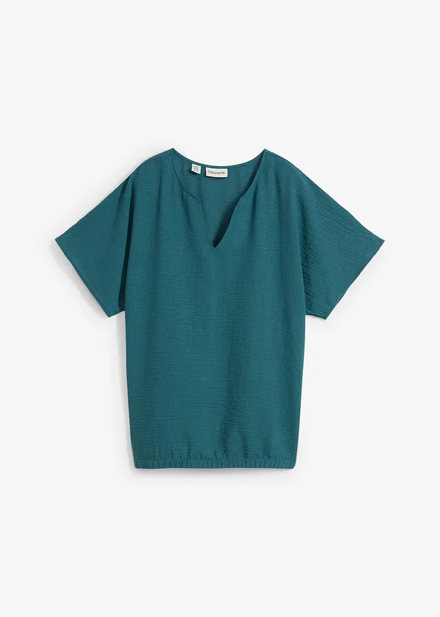 Oversized blouse met elastische zoom, Kleur: pepergroen