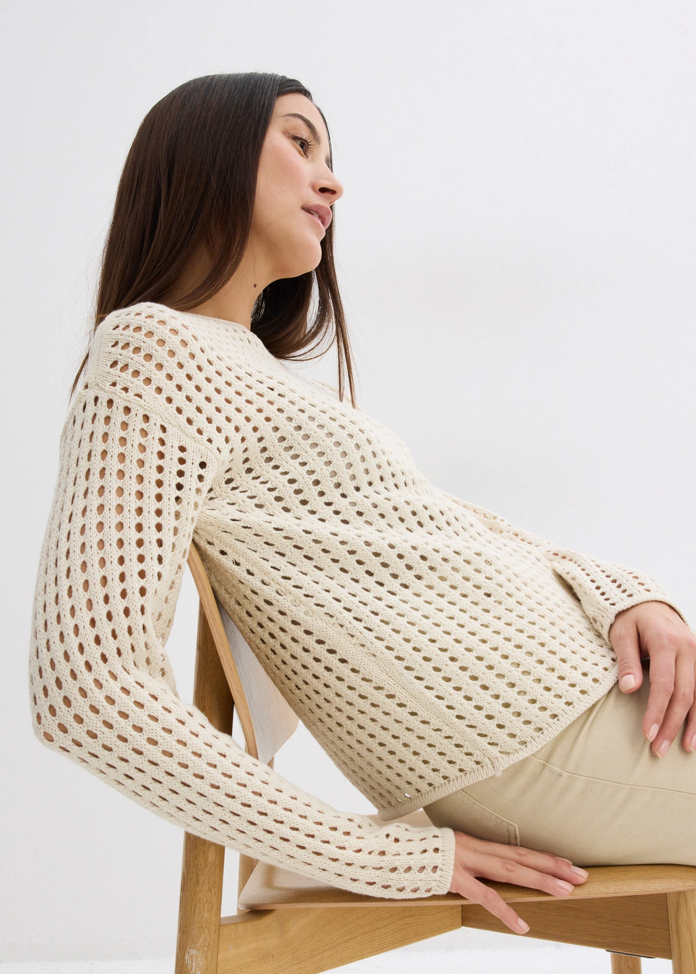 Sweter ażurowy • kremowy • sklep bonprix