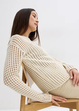 Sweter ażurowy • kremowy • sklep bonprix