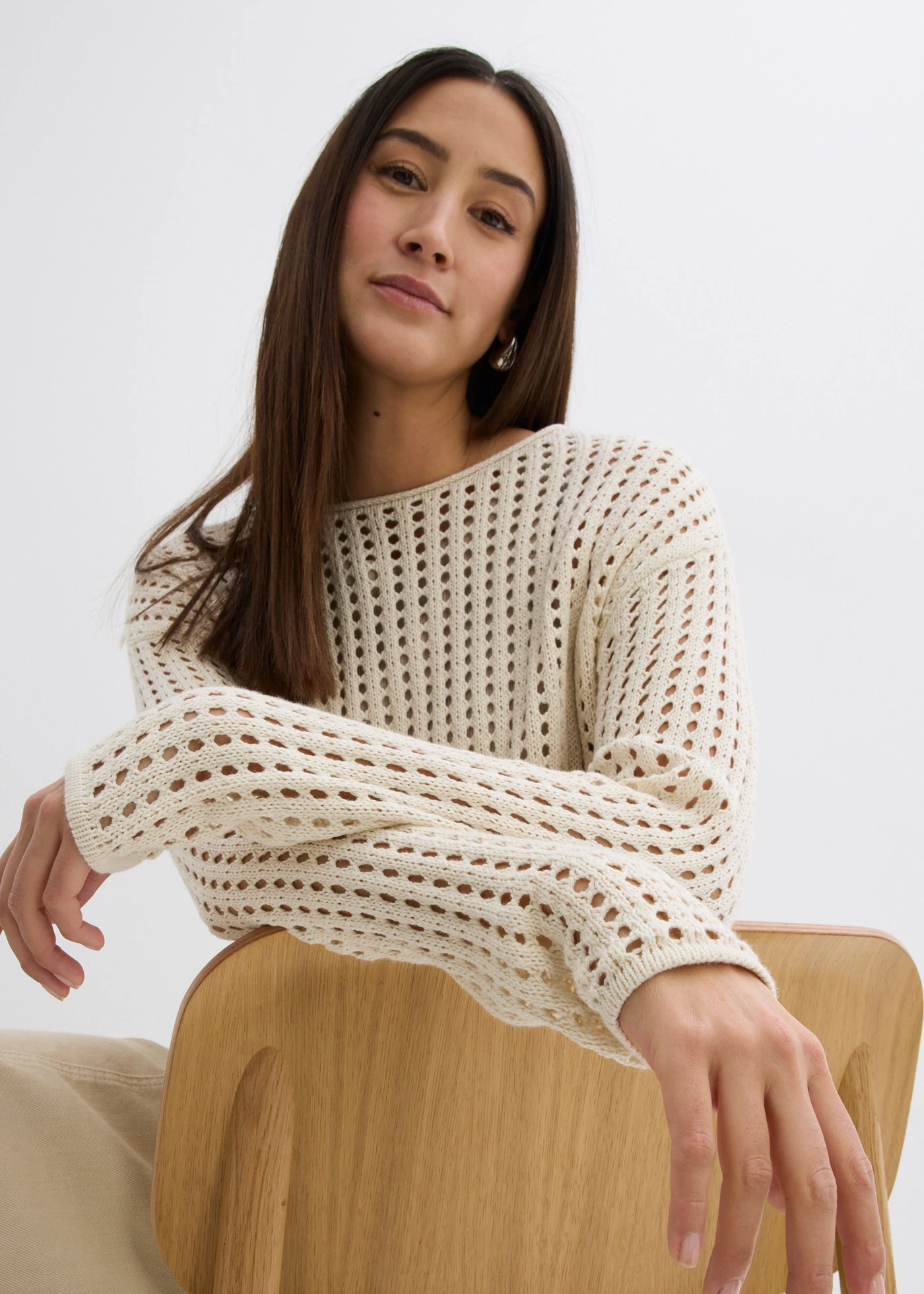 Pulover ajurat • bej natur • magazin bonprix