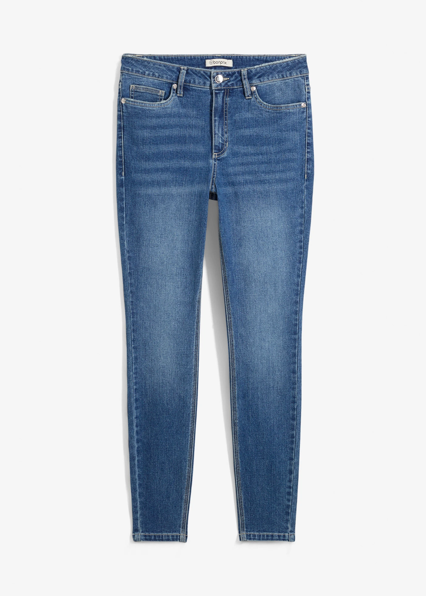 Skinny farmer, Mid Waist, rövidített • kék denim, használt hatású • bonprix áruház
