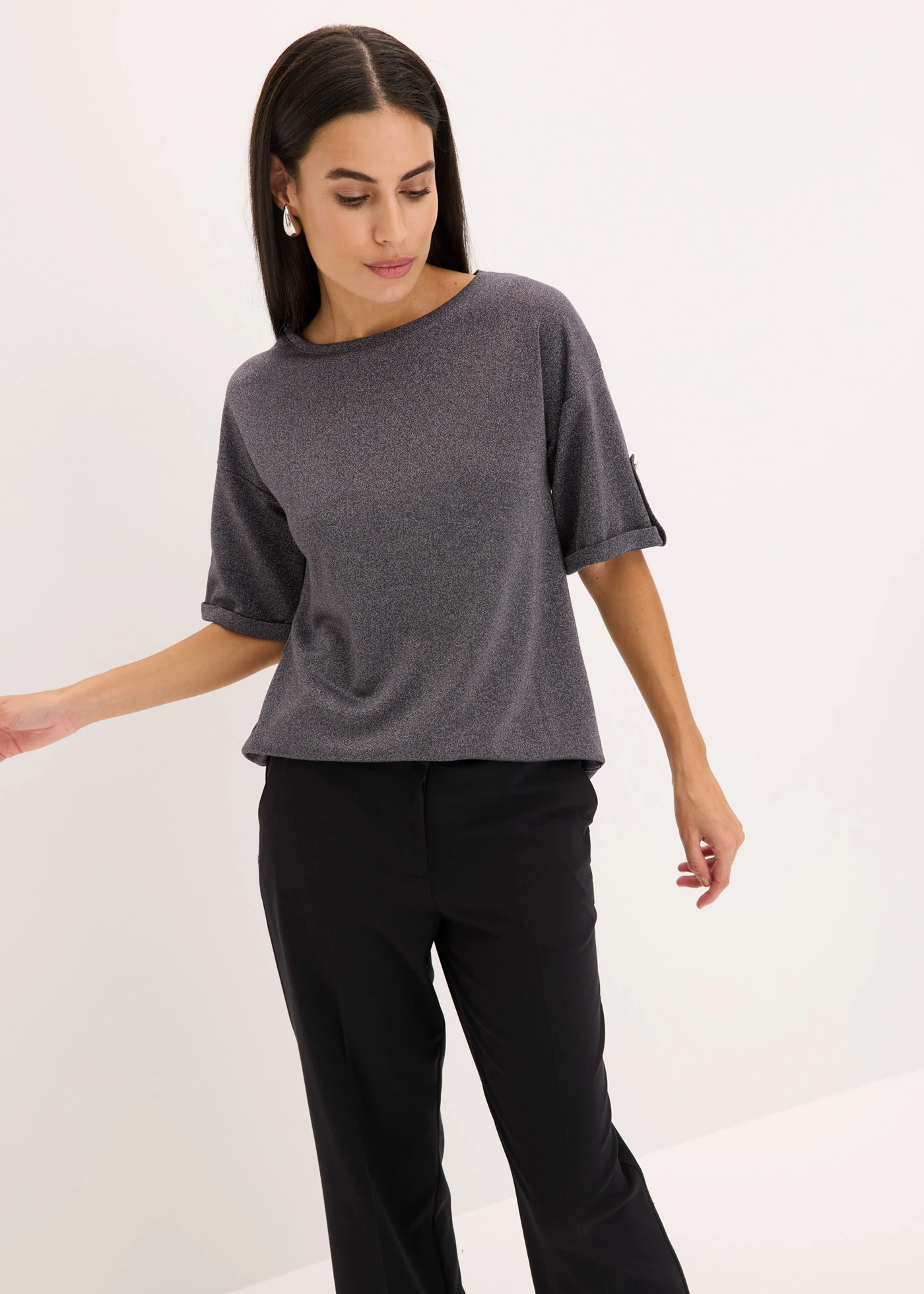 T-shirt z wiskozy z połyskującym  nadrukiem • szary łupkowy-srebrny metaliczny • sklep bonprix