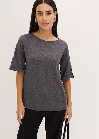 T-shirt z wiskozy z połyskującym nadrukiem • szary łupkowy-srebrny metaliczny • sklep bonprix