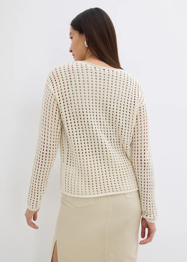 Pull en maille ajourée, Couleur: écru