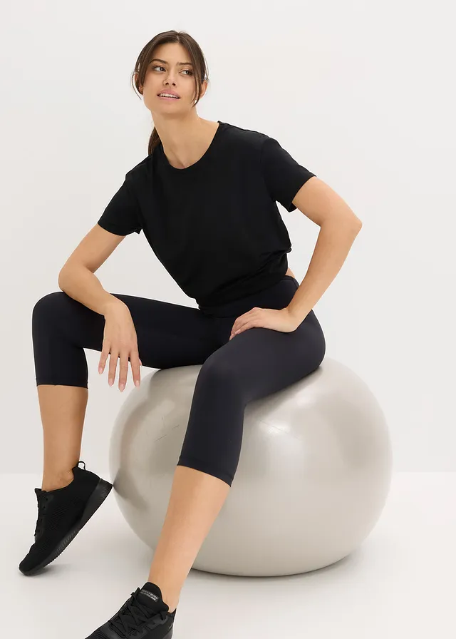 Legging 3/4 de sport ultra-léger à ceinture élastiquée, Couleur: noir