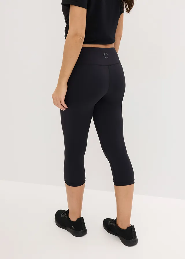 Legging 3/4 de sport ultra-léger à ceinture élastiquée, Couleur: noir