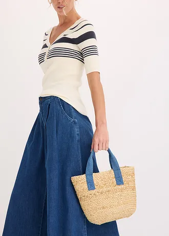 Rieten shopper • naturel-blauw denim • bonprix online shop