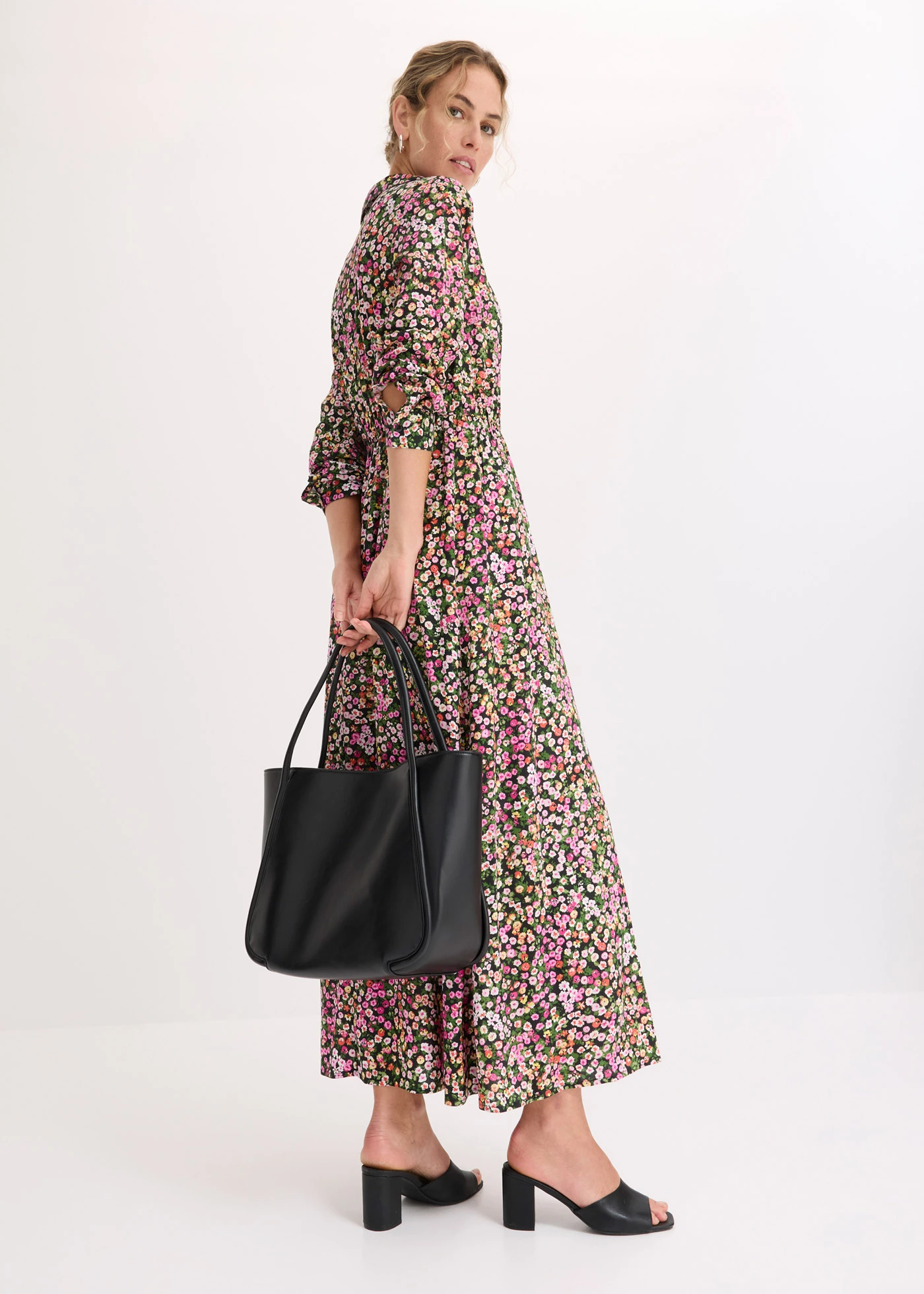 Torba typu shopper z okrągłą lamówką i dużą kieszenią w środku • czarny • sklep bonprix