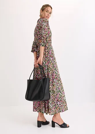 Shopper met ronde paspels en groot binnenvak, Kleur: zwart