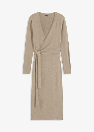 Gebreide midi jurk, Kleur: beige gemêleerd
