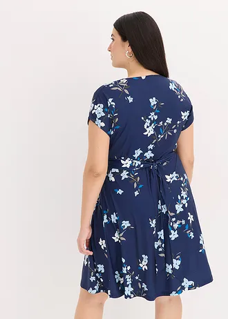 Rochie petrecută din jerse, culoare: albastru înflorat