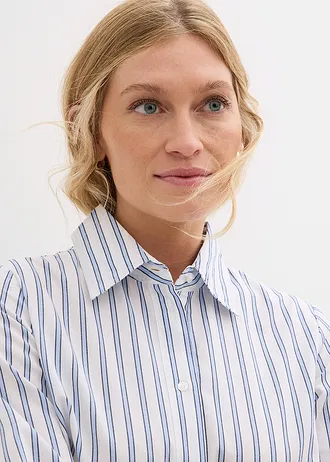 Šaty s košilovým límcem, z čisté bavlny • perlově modro-tmavě modro-bílá s proužky • bonprix obchod