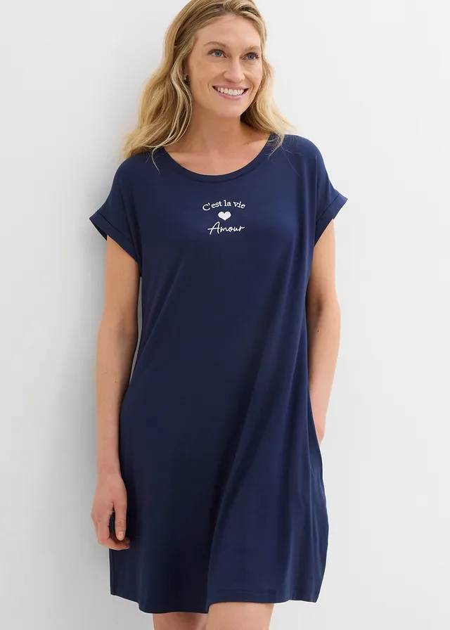 Robe en jersey viscose extensible avec broderie poitrine • bleu foncé • product-page.page-title-suffix