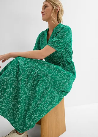 Široké midi šaty z čisté bavlny • mátově zeleno-přírodní bílá s potiskem • bonprix obchod