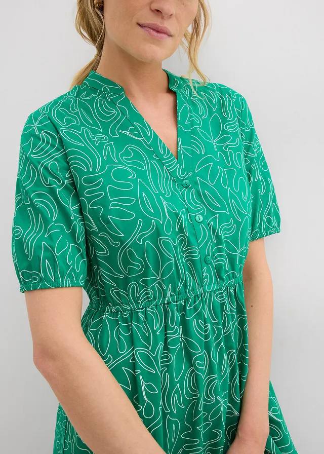Robe midi ample, 100% coton • vert menthe/écru imprimé • product-page.page-title-suffix