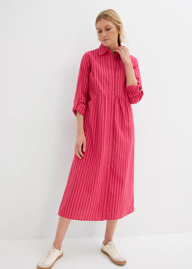 Robe à col chemise, 100% coton • rouge tomate/grenade/magenta rayé • product-page.page-title-suffix