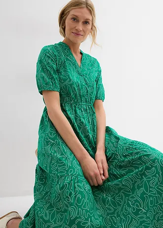 Široké midi šaty z čisté bavlny • mátově zeleno-přírodní bílá s potiskem • bonprix obchod