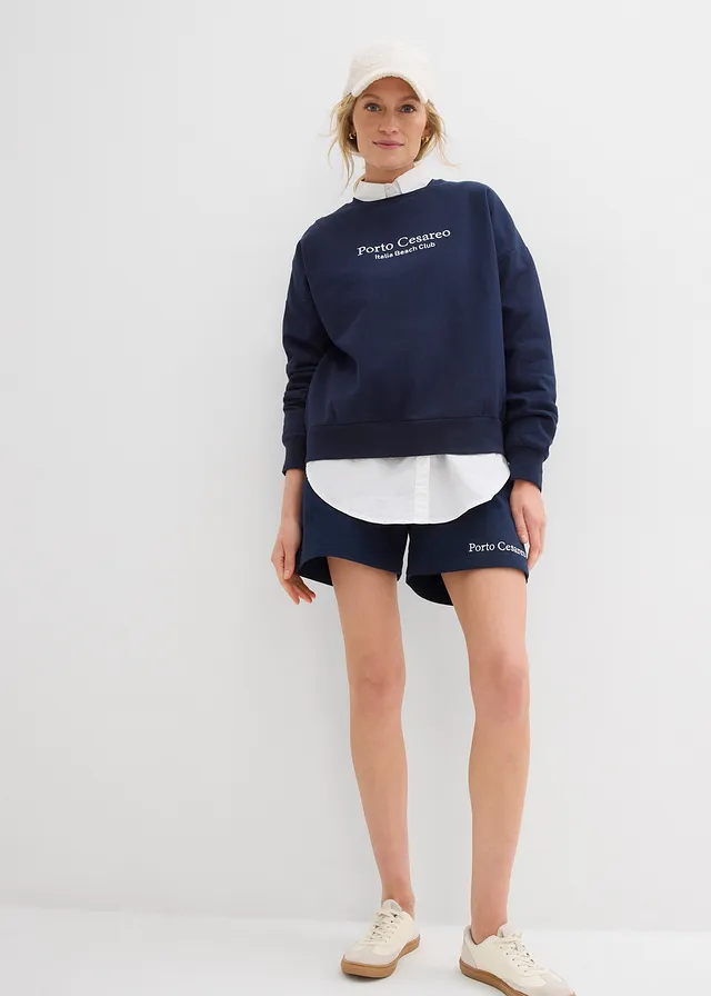Oversized sweater met borduursel, Kleur: donkerblauw