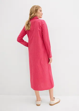 Jurk van katoen met een overhemdkraag, Kleur: tomatenrood-granaatappel-donkerpink gestreept