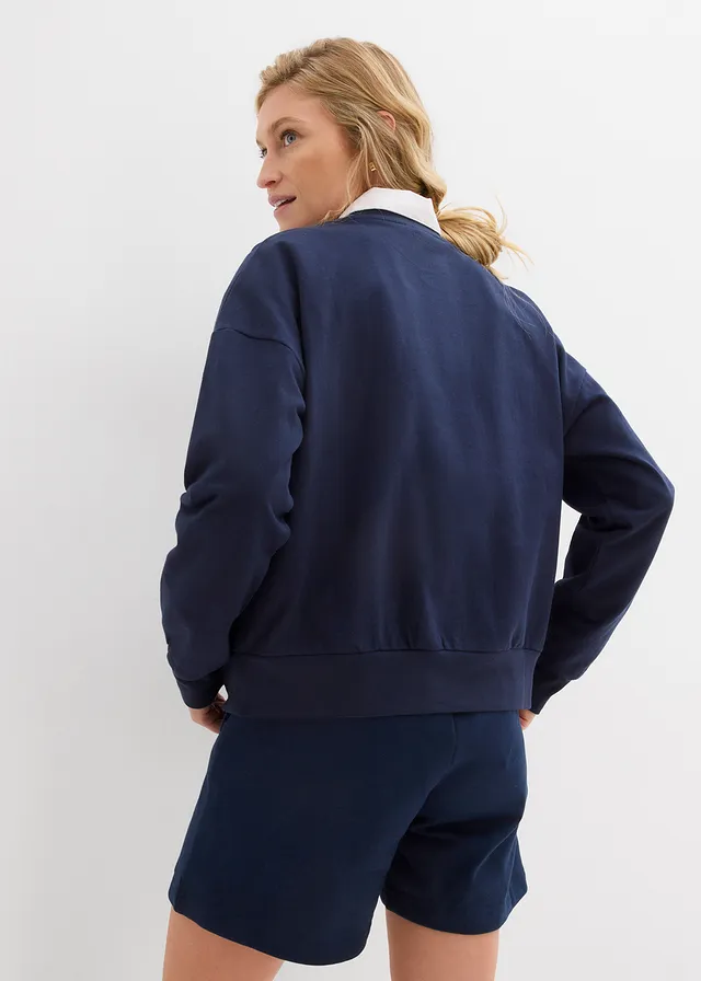 Oversized sweater met borduursel, Kleur: donkerblauw
