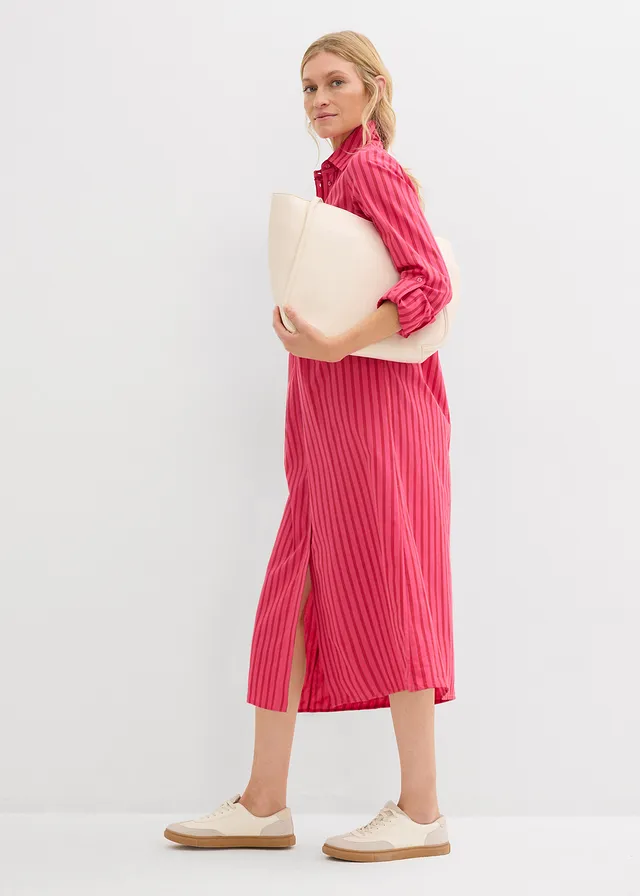 Robe à col chemise, 100% coton • rouge tomate/grenade/magenta rayé • product-page.page-title-suffix