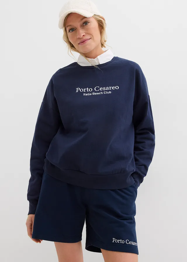 Oversized sweater met borduursel, Kleur: donkerblauw