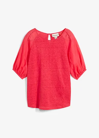 Lněné tričko s balonovými rukávy • rajská pink • bonprix obchod