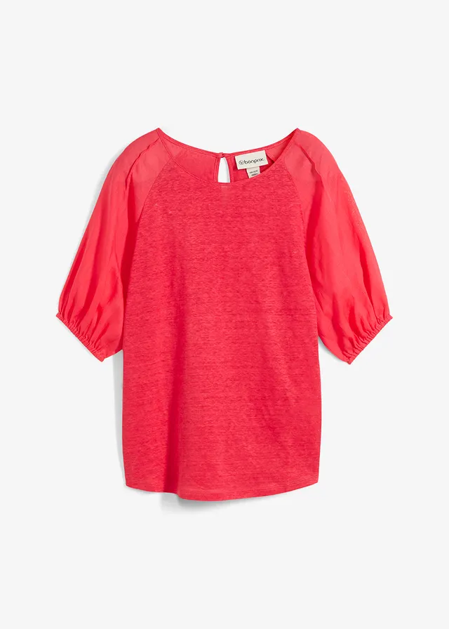 Lněné tričko s balonovými rukávy • rajská pink • bonprix obchod