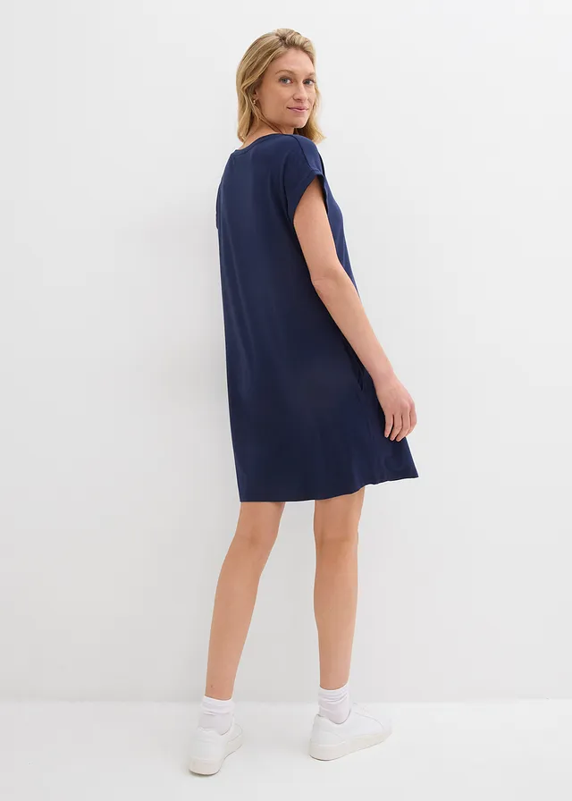 Robe en jersey viscose extensible avec broderie poitrine • bleu foncé • product-page.page-title-suffix