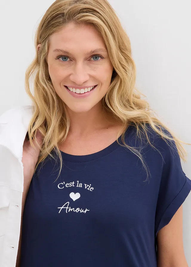 Robe en jersey viscose extensible avec broderie poitrine • bleu foncé • product-page.page-title-suffix