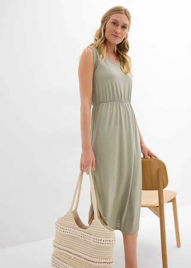 Jersey jurk van een viscosemix zeegras gemêleerd