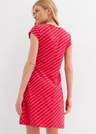 Jersey jurk in een aansluitend model, Kleur: donkerpink-tomatenrood gestreept