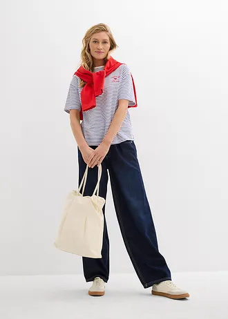 Pruhované triko s výšivkou • tmavě modro-bílá s proužky • bonprix obchod