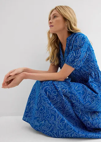 Široké midi šaty z čisté bavlny • arktická modro-přírodní bílá s potiskem • bonprix obchod