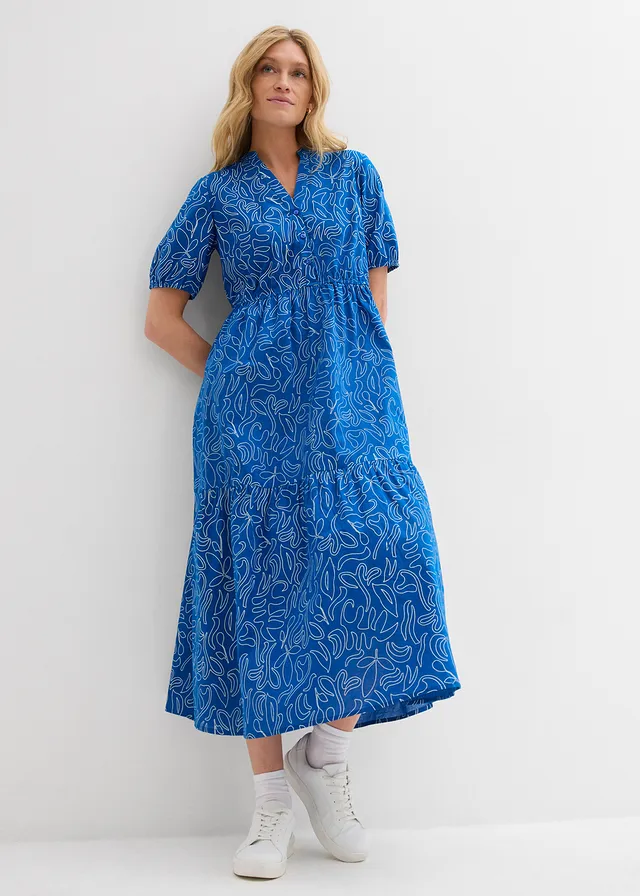 Robe midi ample, 100% coton • bleu arctique/écru imprimé • product-page.page-title-suffix