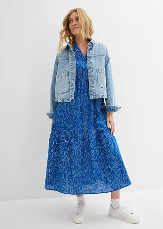 Široké midi šaty z čisté bavlny • arktická modro-přírodní bílá s potiskem • bonprix obchod