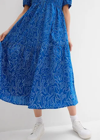 Široké midi šaty z čisté bavlny • arktická modro-přírodní bílá s potiskem • bonprix obchod