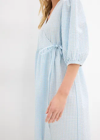 Rochie petrecută din material texturat • bleu-gheață/ecru cadrilat • magazin bonprix