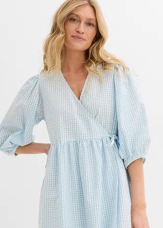 Rochie petrecută din material texturat • bleu-gheață/ecru cadrilat • magazin bonprix